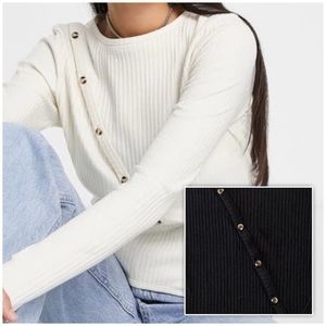 NWT Topshop Asymmetric Button Detail Long‎ Sleeve Top Black Small